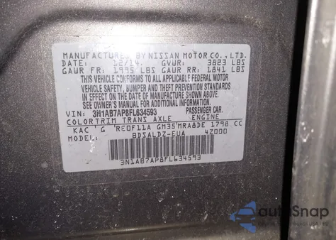 2015 Nissan Sentra Fe+ S/S/Sl/Sr/Sv from USA, damaged, VIN 3N1AB7AP8FL634593